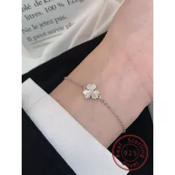 Pulsera zirconia cúbica & trébol de cuatro hojas plata