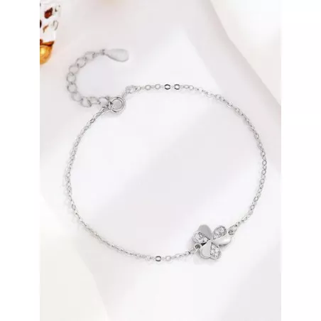 Pulsera zirconia cúbica & trébol de cuatro hojas plata