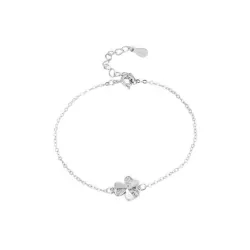 Pulsera zirconia cúbica & trébol de cuatro hojas plata