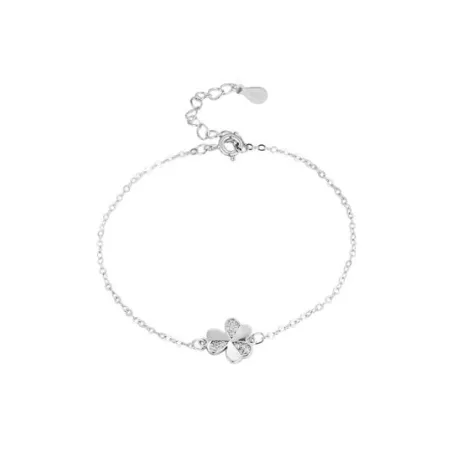 Pulsera zirconia cúbica & trébol de cuatro hojas plata