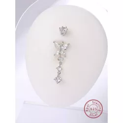 1 pieza Anillo de vientre miedoso plata zirconia cúbica con diseño de mariposa para mujeres para regalo de citas