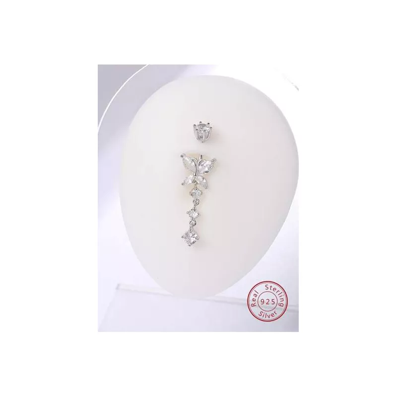 1 pieza Anillo de vientre miedoso plata zirconia cúbica con diseño de mariposa para mujeres para regalo de citas