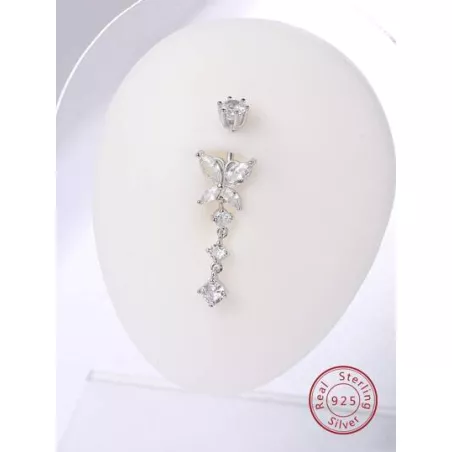 1 pieza Anillo de vientre miedoso plata zirconia cúbica con diseño de mariposa para mujeres para regalo de citas