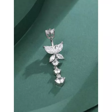 1 pieza Anillo de vientre miedoso plata zirconia cúbica con diseño de mariposa para mujeres para regalo de citas