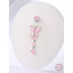 1 pieza Anillo de vientre moda rosado zirconia cúbica con mariposa plata esterlina para mujeres para decoración diaria de amigo