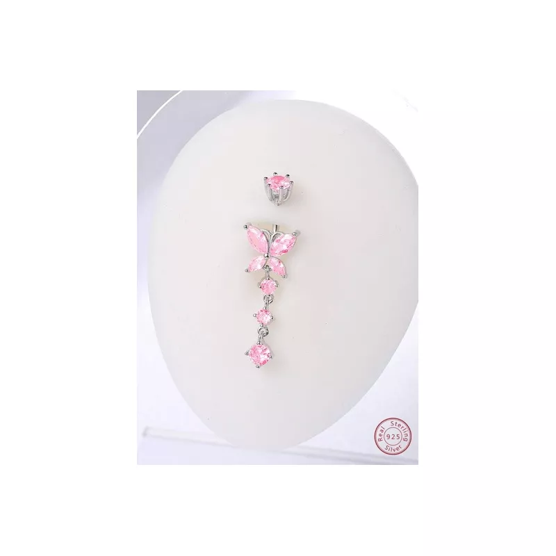 1 pieza Anillo de vientre moda rosado zirconia cúbica con mariposa plata esterlina para mujeres para decoración diaria de amigo