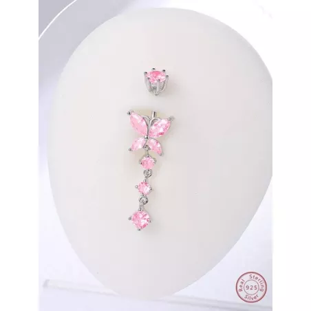 1 pieza Anillo de vientre moda rosado zirconia cúbica con mariposa plata esterlina para mujeres para decoración diaria de amigo