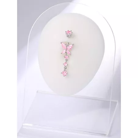 1 pieza Anillo de vientre moda rosado zirconia cúbica con mariposa plata esterlina para mujeres para decoración diaria de amigo