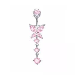 1 pieza Anillo de vientre moda rosado zirconia cúbica con mariposa plata esterlina para mujeres para decoración diaria de amigo