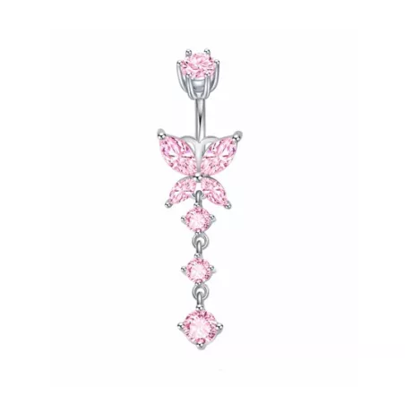 1 pieza Anillo de vientre moda rosado zirconia cúbica con mariposa plata esterlina para mujeres para decoración diaria de amigo