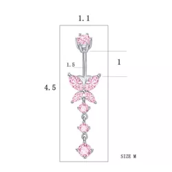 1 pieza Anillo de vientre moda rosado zirconia cúbica con mariposa plata esterlina para mujeres para decoración diaria de amigo