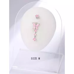 1 pieza Anillo de vientre moda rosado zirconia cúbica con mariposa plata esterlina para mujeres para decoración diaria de amigo