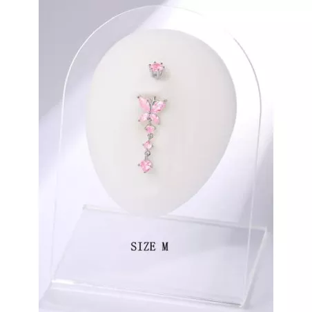 1 pieza Anillo de vientre moda rosado zirconia cúbica con mariposa plata esterlina para mujeres para decoración diaria de amigo