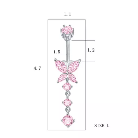 1 pieza Anillo de vientre moda rosado zirconia cúbica con mariposa plata esterlina para mujeres para decoración diaria de amigo