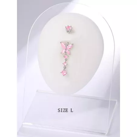 1 pieza Anillo de vientre moda rosado zirconia cúbica con mariposa plata esterlina para mujeres para decoración diaria de amigo