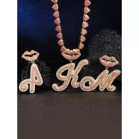 Cadena De Eslabones Helados Para Hombres Y Mujeres, Collares Colgantes De Letras De Hip Hop, Encantos Colgantes De Beso De Labio