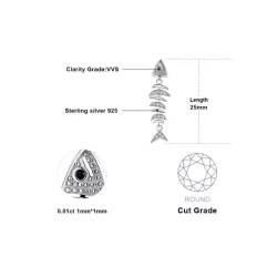 1 par de pendientes de gota de plata de espinela negra natural de corte redondo multifacético exquisito y elegante de plata de l