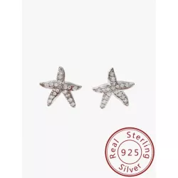 1 par Pendientes de tachuela atractivo plata zirconia cúbica estrella de mar para mujeres para decoración diaria