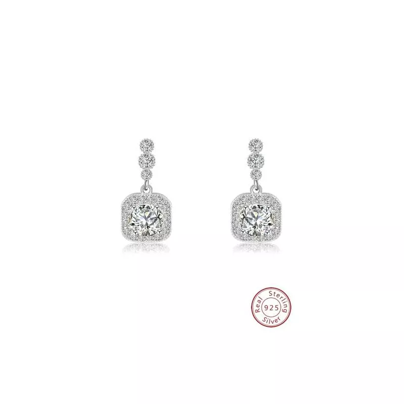 Pendientes largos zirconia cúbica cuadrado plata