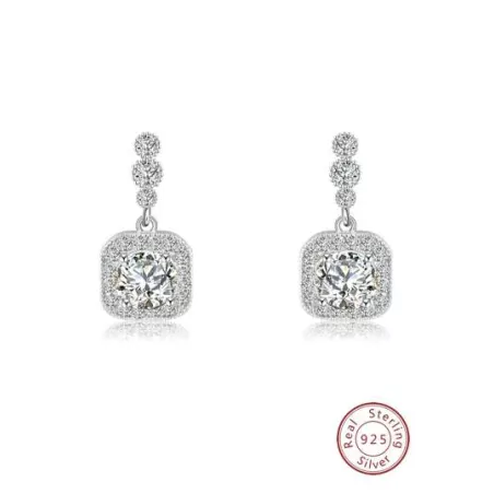 Pendientes largos zirconia cúbica cuadrado plata