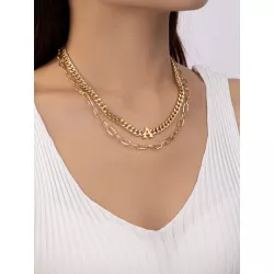 2 piezas/set Collar de cadena de moda minimalista de color metálico con letra , adecuado para uso diario