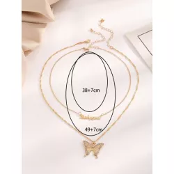 2 piezas Collar con accesorio con diseño de diamante de imitación con mariposa y letra
