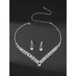 Precioso set pendientes de collar de diamantes de imitación de cristal para club nocturno, joyería de fiesta de boda 3 en 1