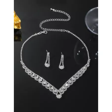 Precioso set pendientes de collar de diamantes de imitación de cristal para club nocturno, joyería de fiesta de boda 3 en 1
