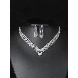 Precioso set pendientes de collar de diamantes de imitación de cristal para club nocturno, joyería de fiesta de boda 3 en 1
