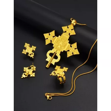 1 set colgantes de metal dorado para banquete, collar, pendientes, anillos, conjunto de joyas, regalo de fecha