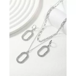 1 pieza geométrico & con abertura & con diseño de diamante de imitación multicapa Collar & 2 piezas geométrico & de color metáli