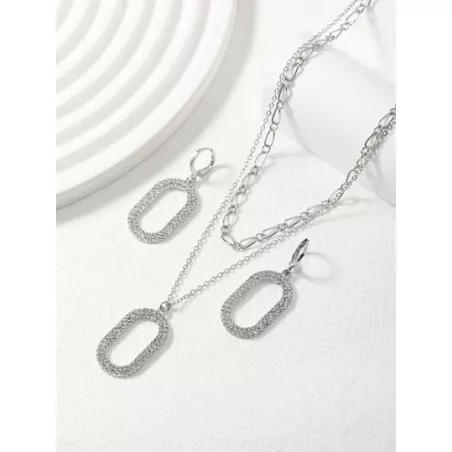 1 pieza geométrico & con abertura & con diseño de diamante de imitación multicapa Collar & 2 piezas geométrico & de color metáli