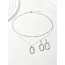 1 pieza geométrico & con abertura & con diseño de diamante de imitación multicapa Collar & 2 piezas geométrico & de color metáli