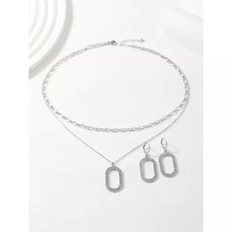 1 pieza geométrico & con abertura & con diseño de diamante de imitación multicapa Collar & 2 piezas geométrico & de color metáli