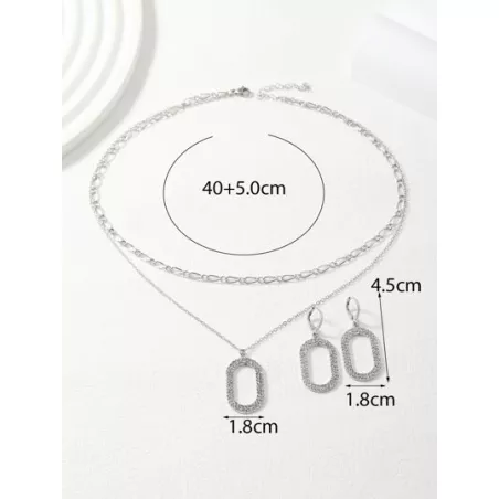 1 pieza geométrico & con abertura & con diseño de diamante de imitación multicapa Collar & 2 piezas geométrico & de color metáli