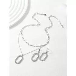 1 pieza geométrico & con abertura & con diseño de diamante de imitación multicapa Collar & 2 piezas geométrico & de color metáli