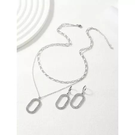 1 pieza geométrico & con abertura & con diseño de diamante de imitación multicapa Collar & 2 piezas geométrico & de color metáli