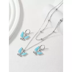 1 pieza de colores colgante de mariposa multicapa clavícula con cadena con 2 piezas de colores en forma de mariposa Pendientes &