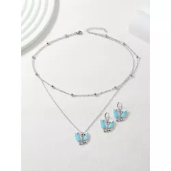 1 pieza de colores colgante de mariposa multicapa clavícula con cadena con 2 piezas de colores en forma de mariposa Pendientes &