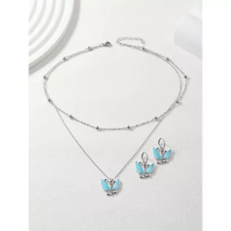 1 pieza de colores colgante de mariposa multicapa clavícula con cadena con 2 piezas de colores en forma de mariposa Pendientes &