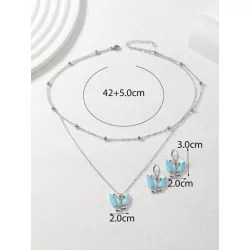 1 pieza de colores colgante de mariposa multicapa clavícula con cadena con 2 piezas de colores en forma de mariposa Pendientes &