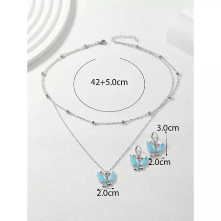 1 pieza de colores colgante de mariposa multicapa clavícula con cadena con 2 piezas de colores en forma de mariposa Pendientes &