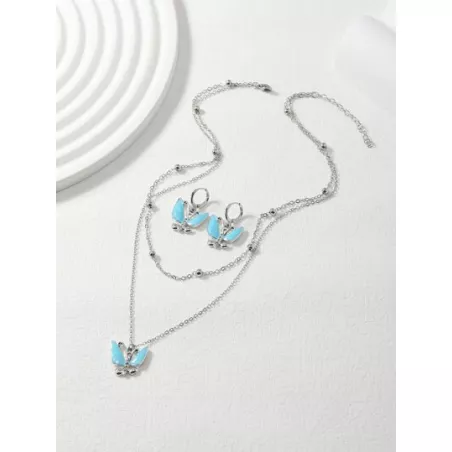 1 pieza de colores colgante de mariposa multicapa clavícula con cadena con 2 piezas de colores en forma de mariposa Pendientes &