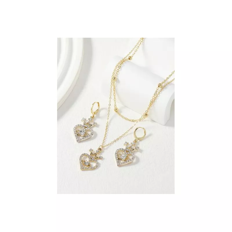1 pieza con diseño de diamante en forma de corazón corona Collar con colgante con 2 piezas Set pendiente