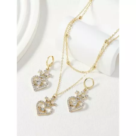 1 pieza con diseño de diamante en forma de corazón corona Collar con colgante con 2 piezas Set pendiente