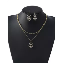 1 pieza con diseño de diamante en forma de corazón corona Collar con colgante con 2 piezas Set pendiente