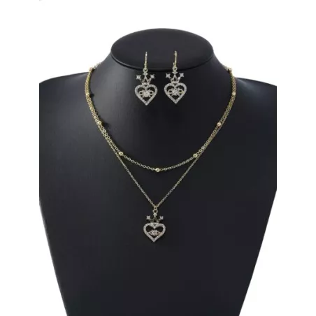 1 pieza con diseño de diamante en forma de corazón corona Collar con colgante con 2 piezas Set pendiente