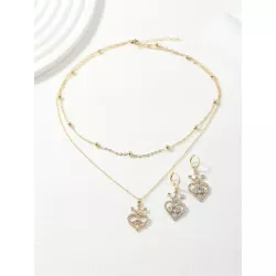 1 pieza con diseño de diamante en forma de corazón corona Collar con colgante con 2 piezas Set pendiente