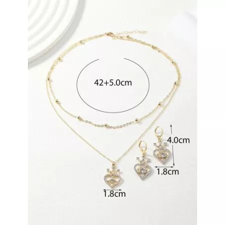 1 pieza con diseño de diamante en forma de corazón corona Collar con colgante con 2 piezas Set pendiente