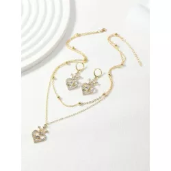 1 pieza con diseño de diamante en forma de corazón corona Collar con colgante con 2 piezas Set pendiente